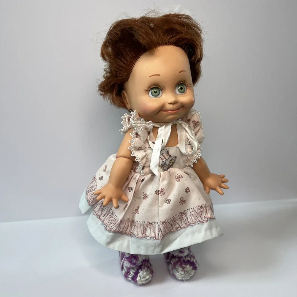 Vintage 1990 Galoob Baby Face So Shy Sherri #9 Green Eyes Bonnet Dress